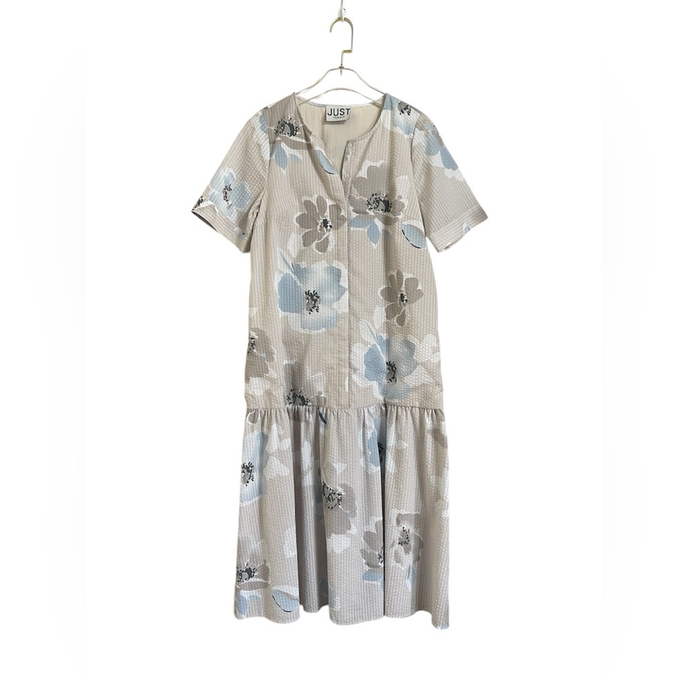 Just Female Blue and Gray Floral Midi Shirt Dress